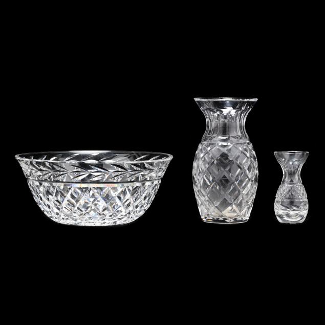 waterford-bowl-and-two-vases