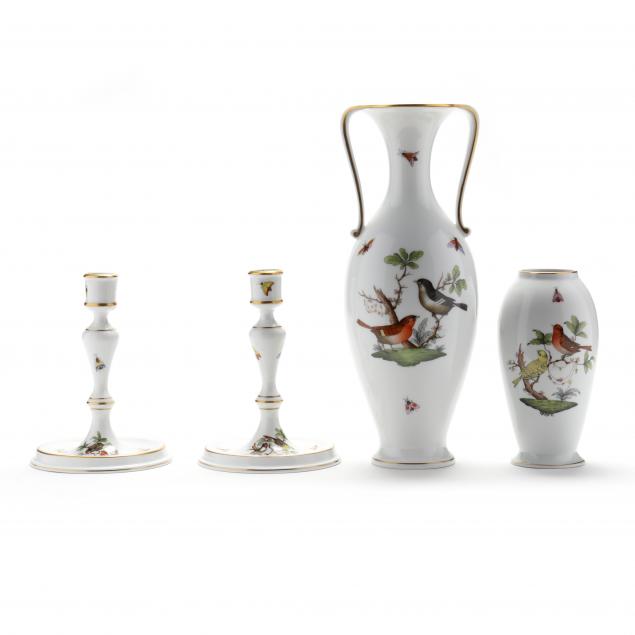 two-herend-i-rothschild-bird-i-vases-and-pair-of-candleholders