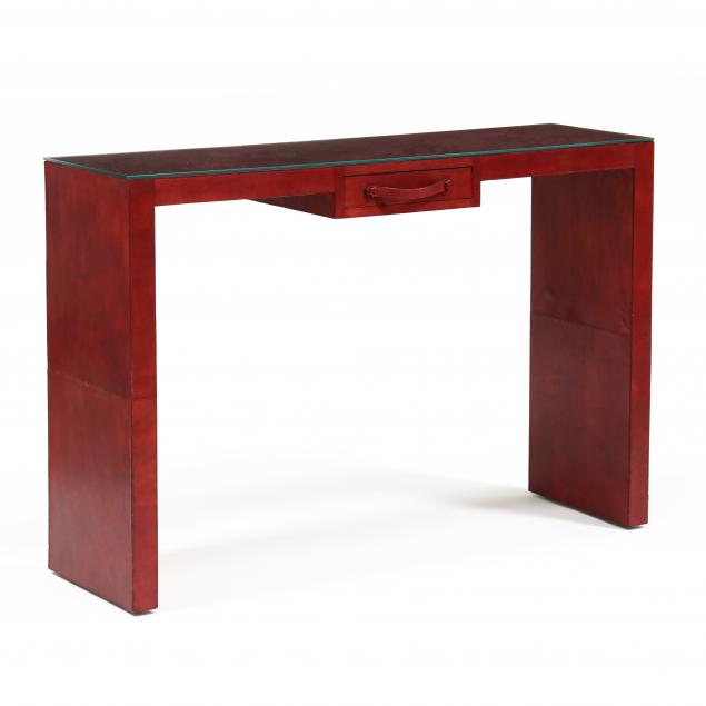 manner-of-jacques-adnet-leather-wrapped-console-table