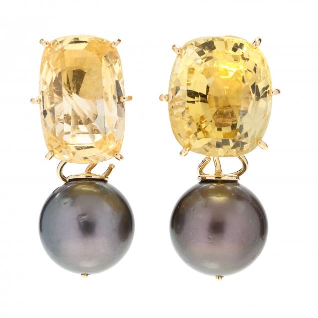 convertible-gold-yellow-sapphire-and-tahitian-pearl-earrings