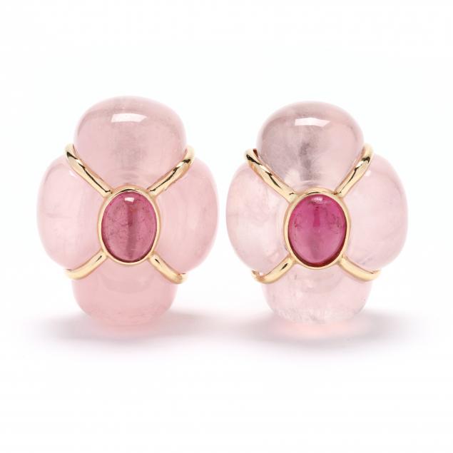 gold-rose-quartz-and-pink-tourmaline-earrings