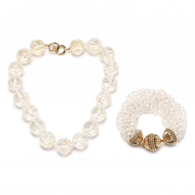 rock-crystal-quartz-necklace-by-ciner-and-a-multi-strand-quartz-bead-bracelet