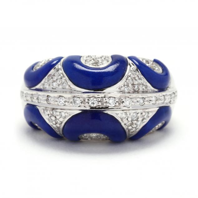 white-gold-diamond-and-blue-enamel-ring