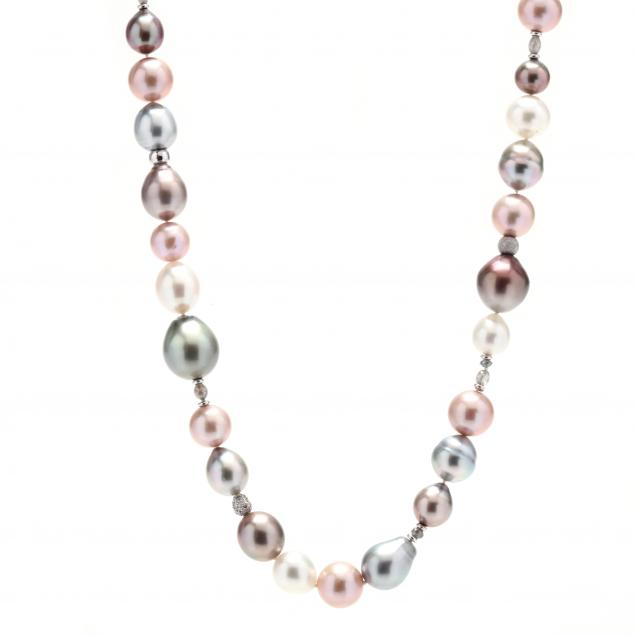 white-gold-multi-color-pearl-and-diamond-necklace