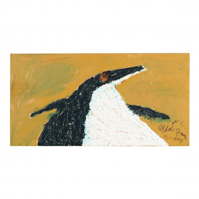 clyde-jones-nc-b-1938-folk-art-painting-of-a-penguin