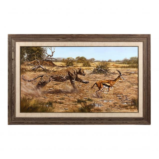 terry-isaac-frost-american-1946-2019-large-painting-leopard-chasing-gazelle