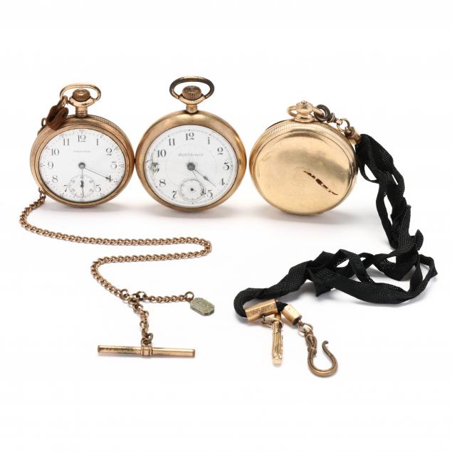 three-antique-gold-filled-pocket-watches