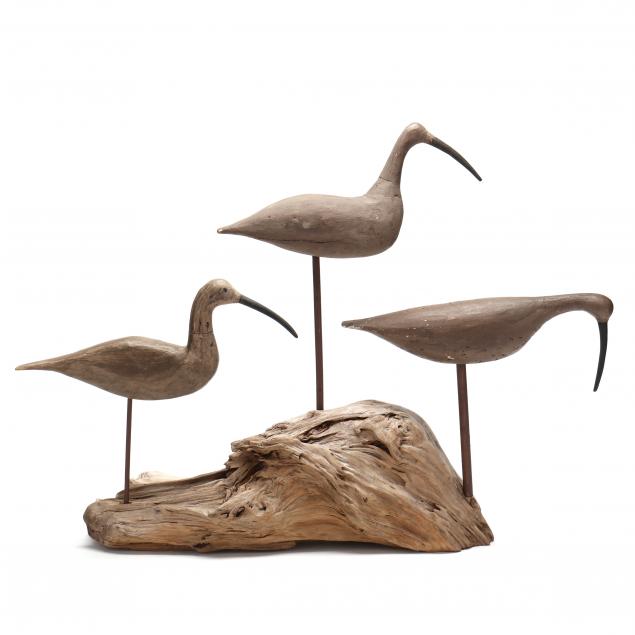 rare-and-important-charlie-salter-nc-1907-1960-published-three-curlews-on-driftwood