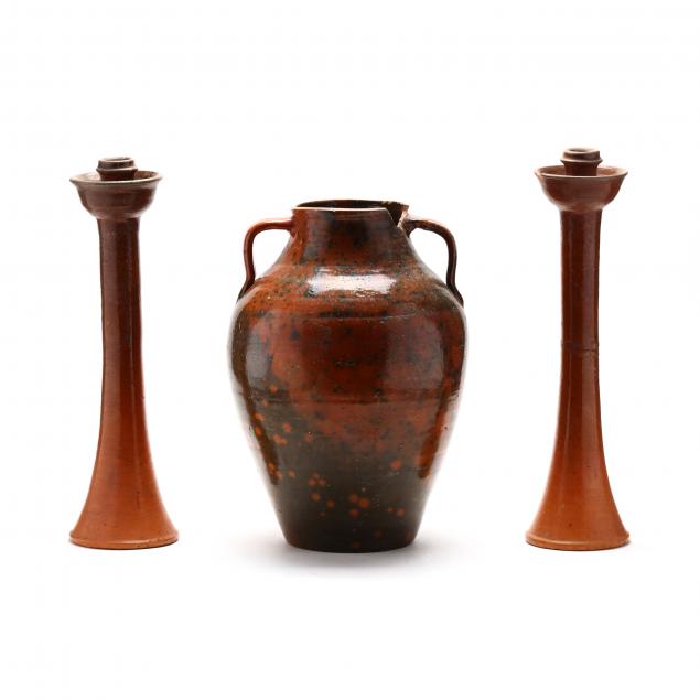 jugtown-pottery-vase-and-candlesticks