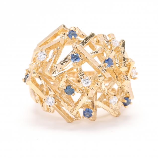 gold-sapphire-and-diamond-brutalist-design-ring