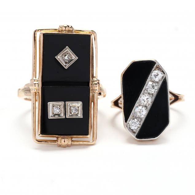 two-vintage-black-onyx-and-diamond-rings
