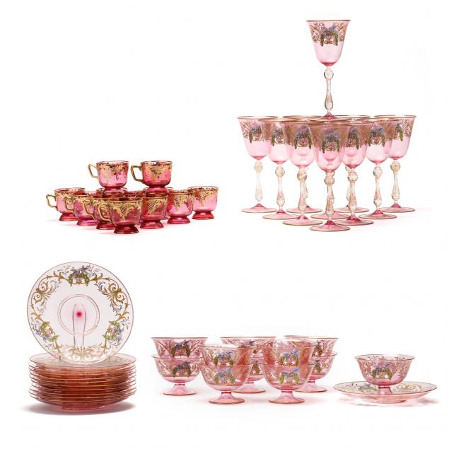 46-pieces-of-vintage-painted-venetian-glass-tableware