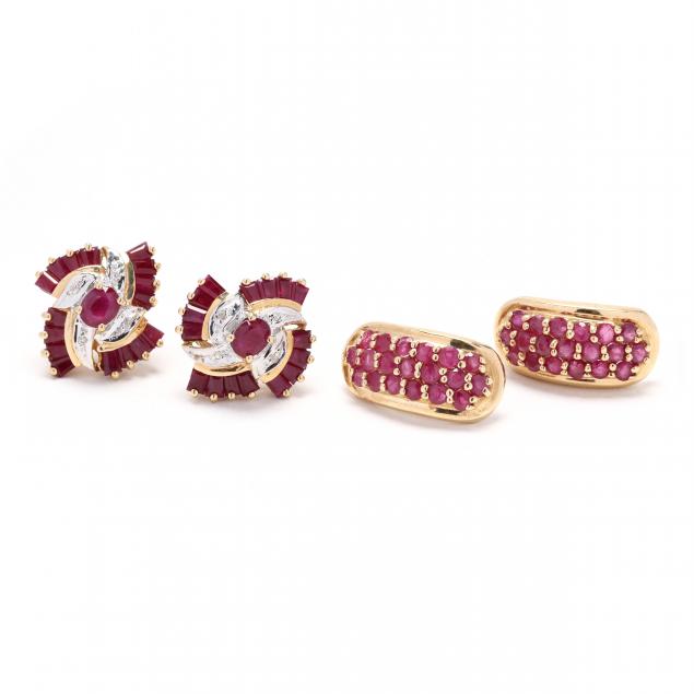 two-pairs-of-ruby-and-gold-earrings