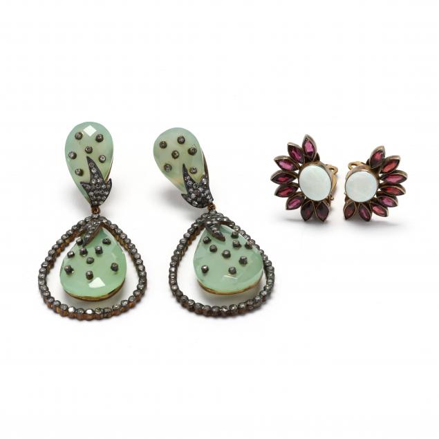 two-pairs-of-silver-and-gem-set-earrings