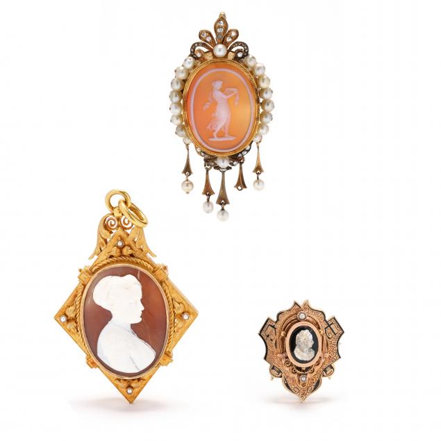 three-antique-gold-and-gem-set-cameos