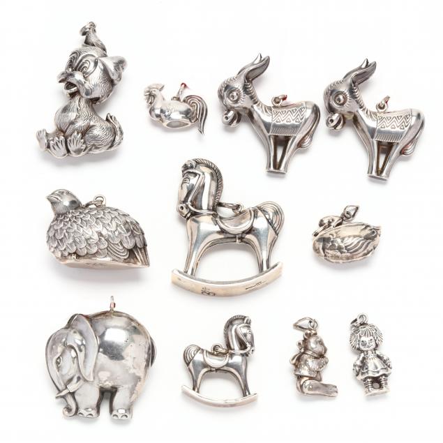 group-of-eleven-silver-animal-charms-ornaments-portugal