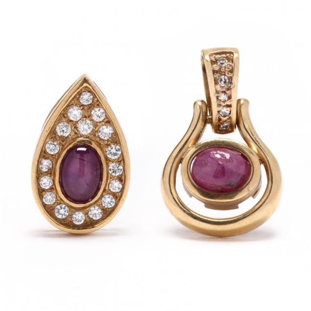 two-gold-ruby-and-diamond-pendants-slides