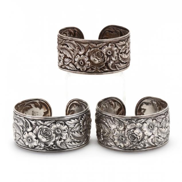 set-of-three-sterling-silver-repousse-cuff-bracelets-s-kirk-son