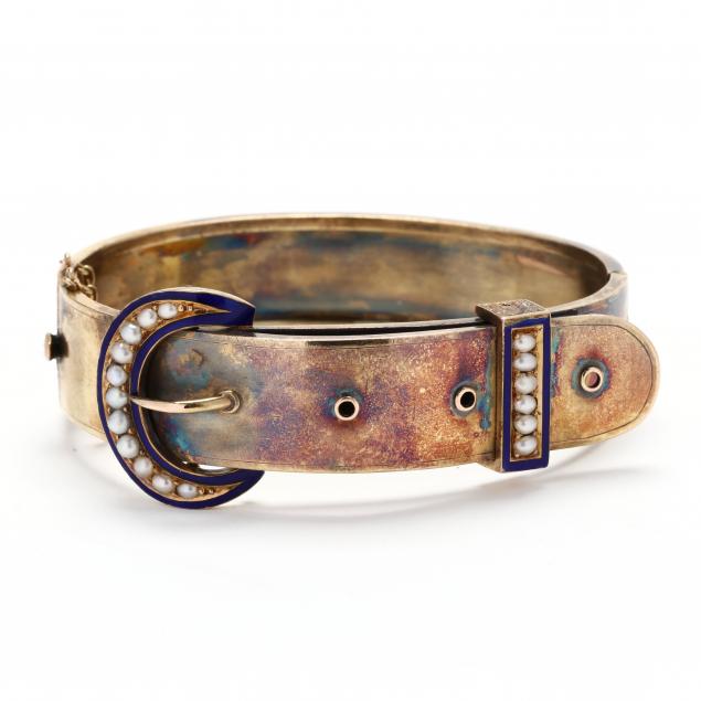 antique-enamel-and-seed-pearl-buckle-motif-bracelet