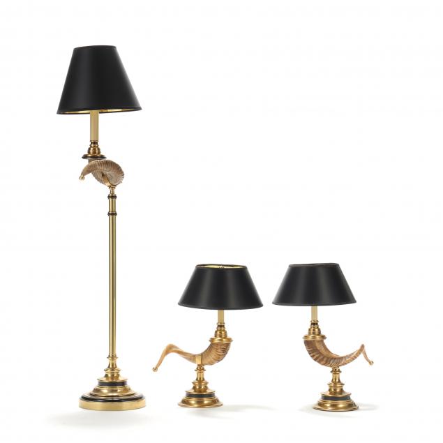 three-vintage-chapman-ram-s-horn-and-brass-lamps