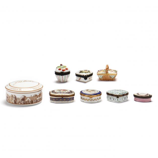 a-collection-of-eight-pill-boxes-including-limoges-and-tiffany-co