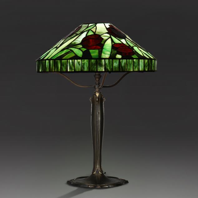 bradley-hubbard-red-tulip-leaded-glass-table-lamp