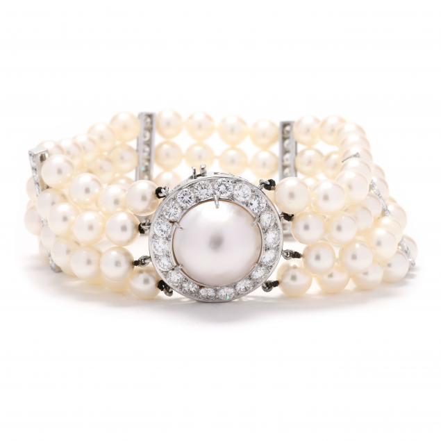 platinum-and-multi-strand-pearl-and-diamond-bracelet-with-diamond-and-mabe-pearl-clasp