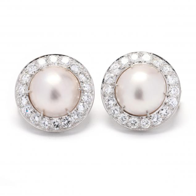 Platinum, Mabè Pearl, and Diamond Earrings (Lot 26 - Signature Winter ...