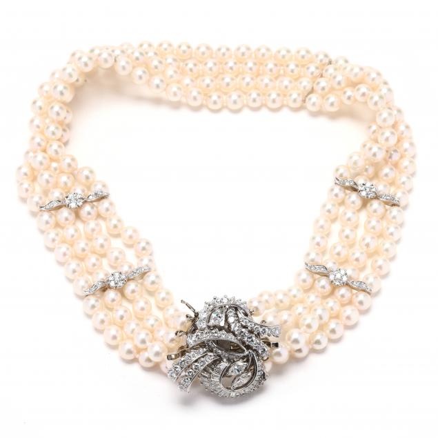 multi-strand-pearl-choker-necklace-and-a-fine-platinum-and-diamond-convertible-clasp