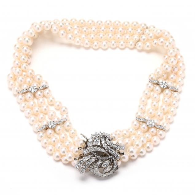 Multi Strand Pearl Choker Necklace