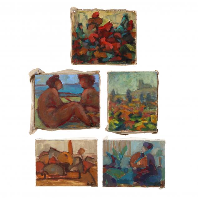 collection-of-abstract-paintings-mostly-delgo-20th-century-five-works