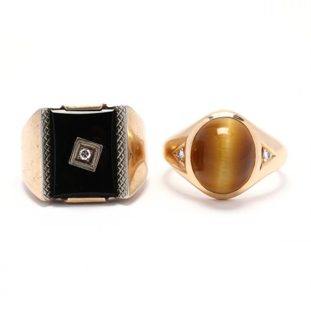 two-gold-and-gem-set-gent-s-rings
