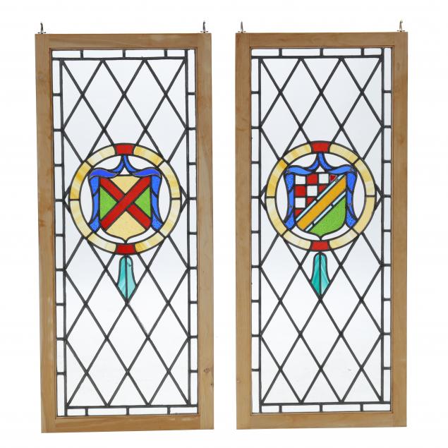 pair-of-vintage-heraldic-stained-glass-windows