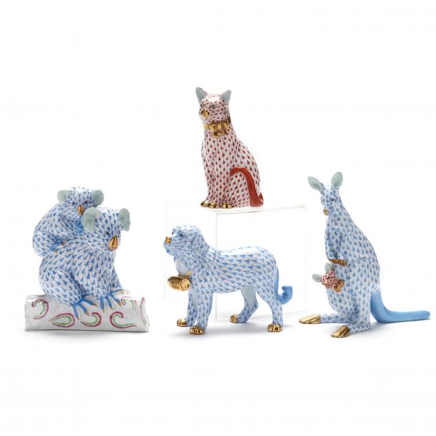 four-herend-fishnet-animal-figurines