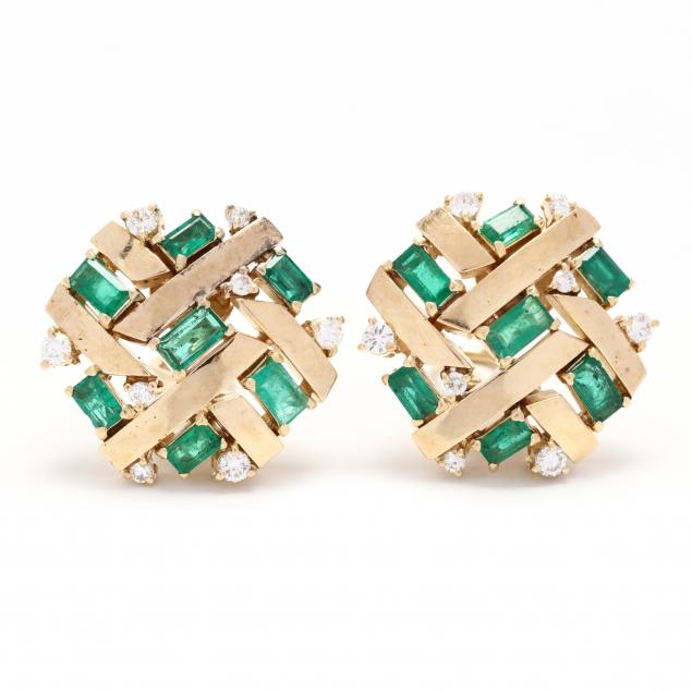 pair-of-gold-emerald-and-diamond-earrings