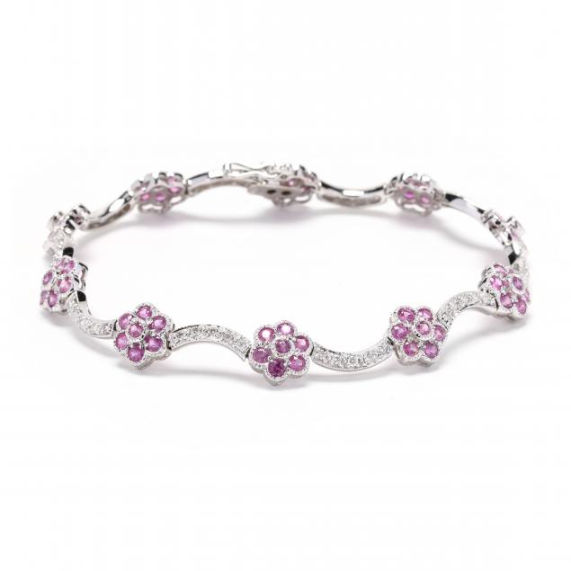 white-gold-pink-sapphire-and-diamond-floral-motif-bracelet