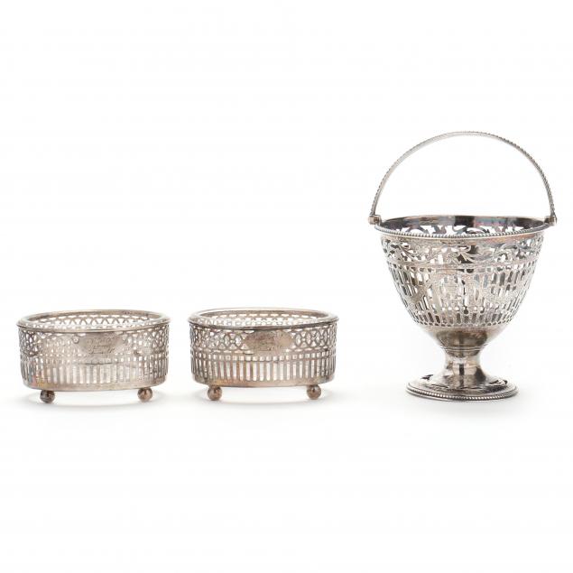 a-george-iii-silver-sugar-basket-and-pair-of-sterling-silver-salt-cellars