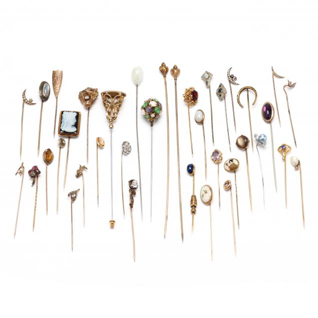 collection-of-thirty-two-antique-and-vintage-stick-pins-and-five-vintage-hat-pins