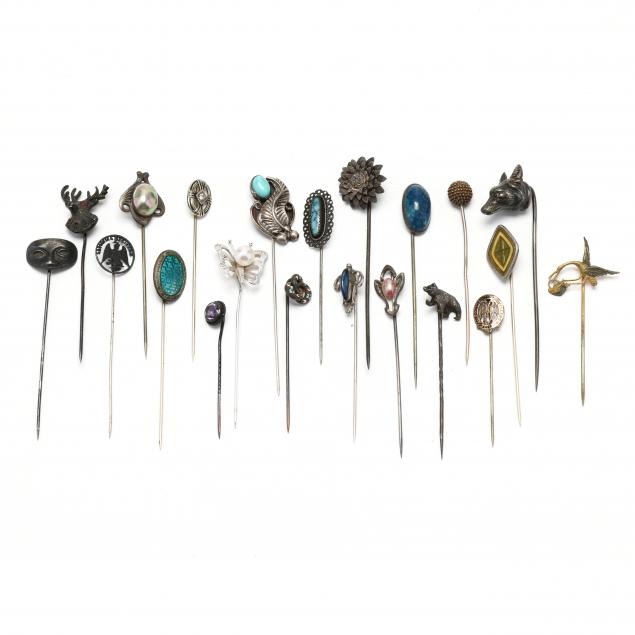 collection-of-twenty-one-antique-and-vintage-stick-pins-and-vintage-boxes