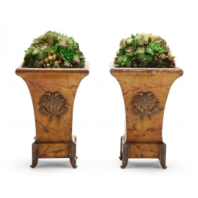 pair-of-toleware-cache-pots-with-faux-topiaries