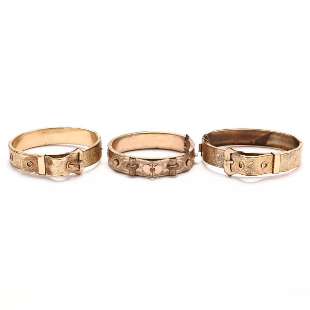 three-antique-gold-filled-bangle-bracelets