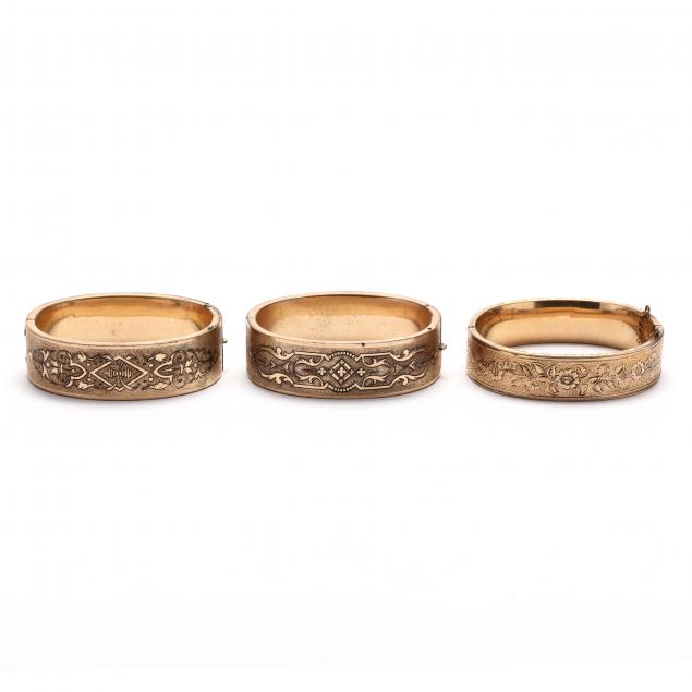 three-antique-gold-filled-bangle-bracelets