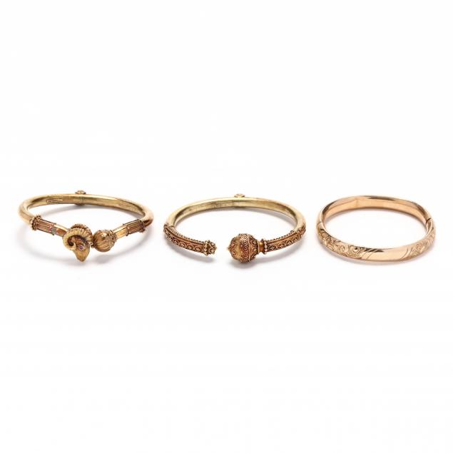 three-antique-gold-filled-bracelets
