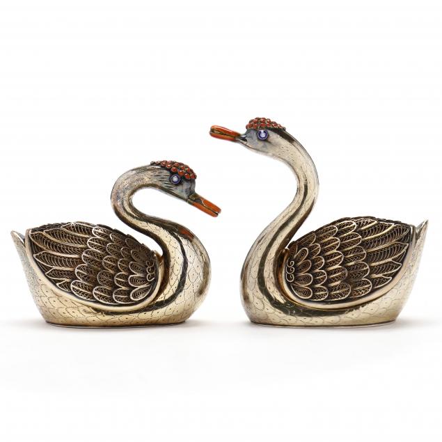 pair-of-asian-silver-enamel-decorated-swan-boxes