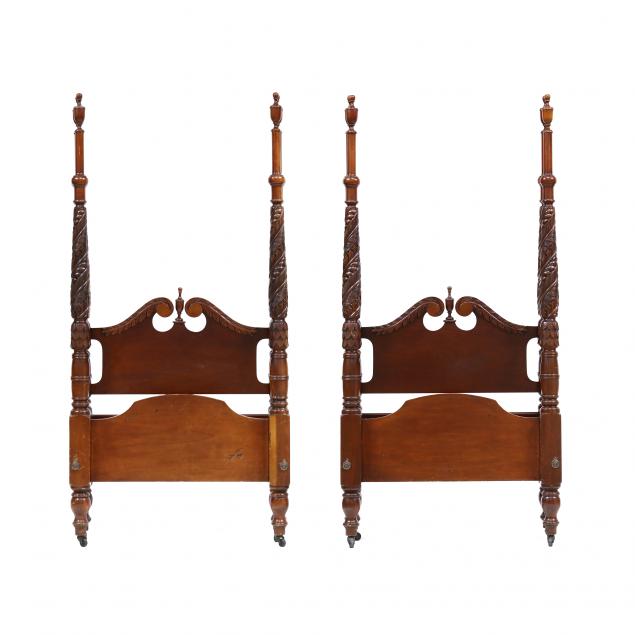 pair-of-carved-mahogany-tall-post-twin-sized-beds