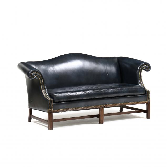 hickory-chair-vintage-chippendale-style-leather-upholstered-sofa