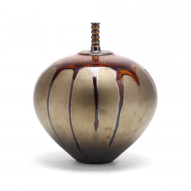 hideaki-miyamura-japanese-b-1955-gold-glaze-art-pottery-lidded-jar