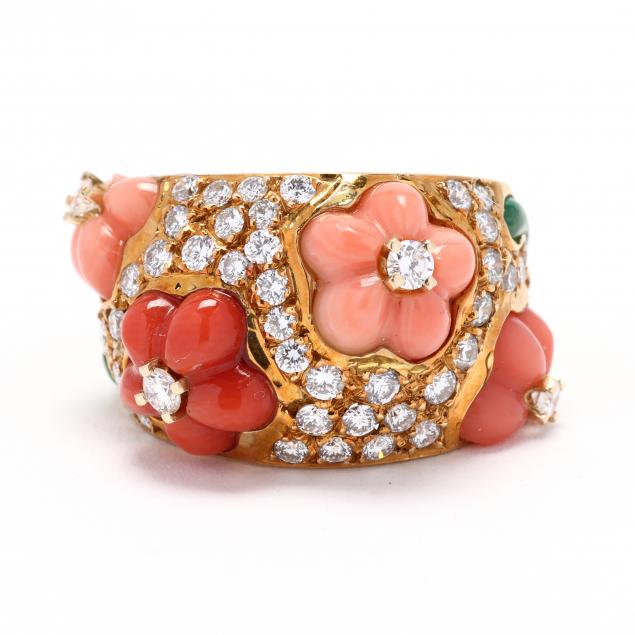 gold-coral-diamond-and-enamel-ring