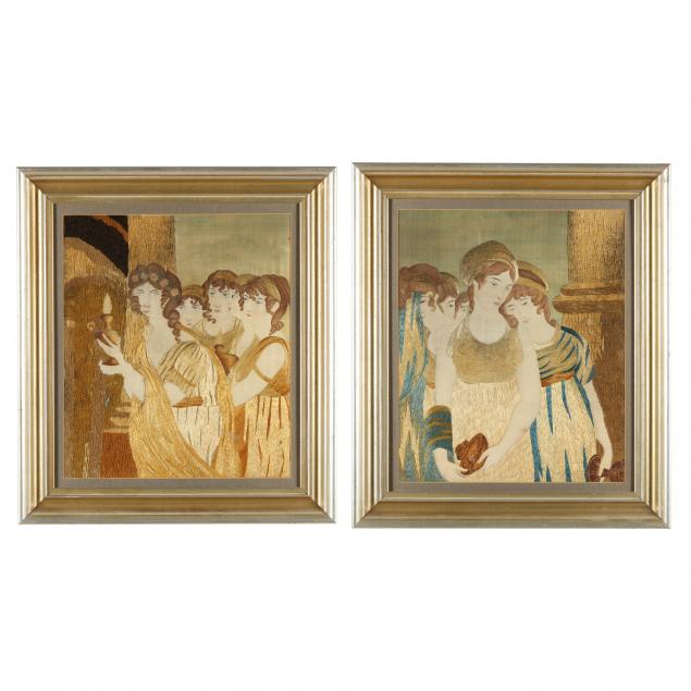 pair-of-antique-english-pictorial-silk-needleworks-i-parable-of-the-ten-virgins-i