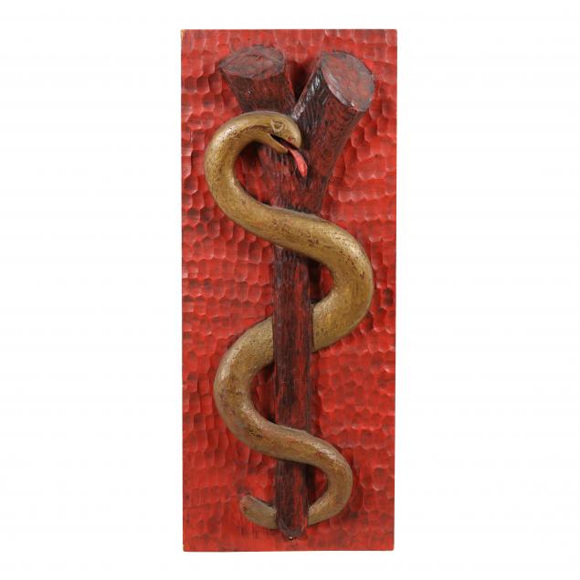 l-c-meredith-american-20th-century-folk-art-i-rod-of-asclepius-i-carved-plaque